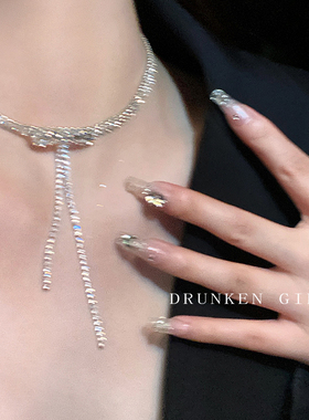 蝴蝶结锆石流苏长款项链