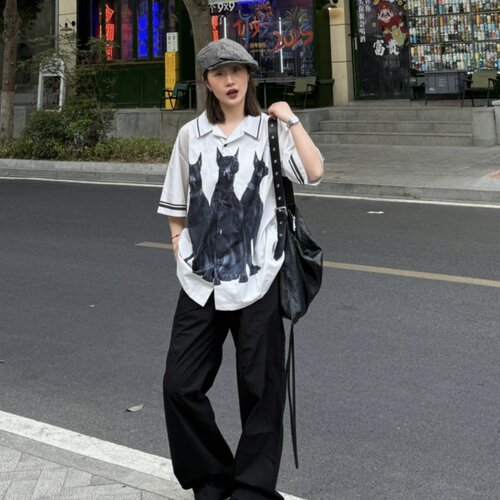 【谷爱凌张景昀鹭卓】EMPTY REFERENCE 杜宾犬美式古巴领短袖衬衫 - 图2