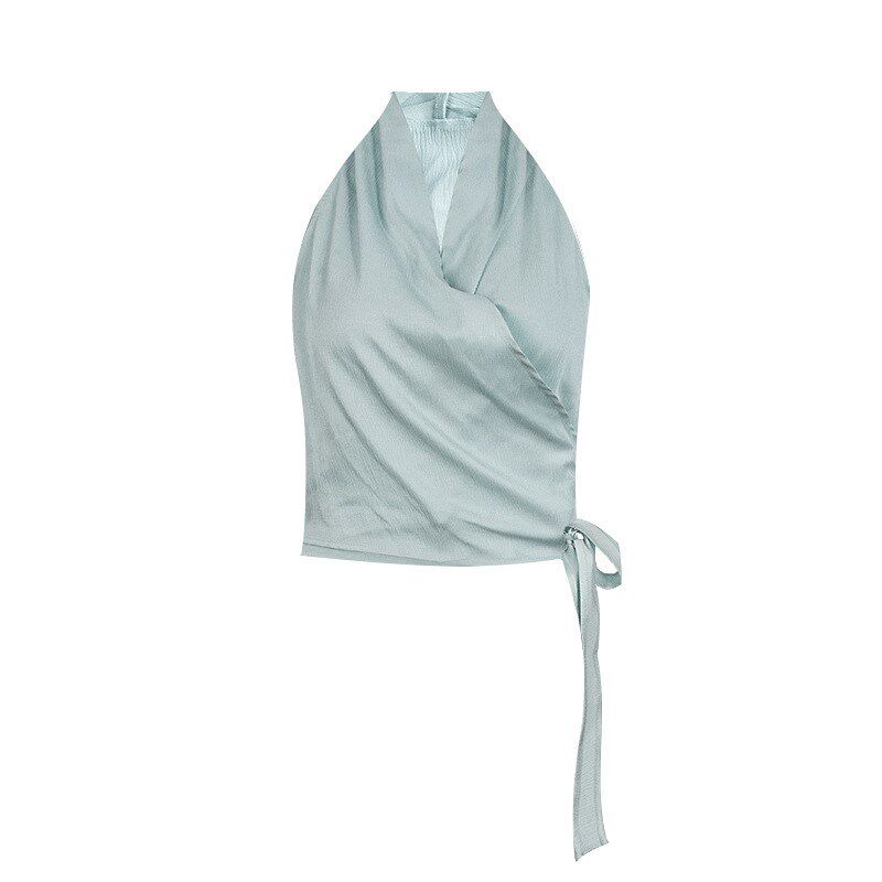 You/姐姐系交叉绑带背心~设计F感气质V领收腰挂脖无袖上衣