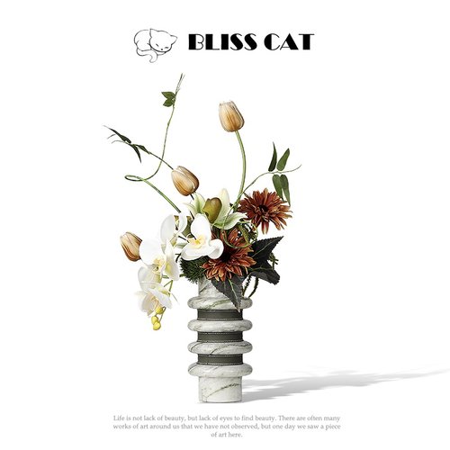 新中式大理石花瓶插花酒店洽谈桌餐桌花艺茶几花器高级感中古摆件 - 图0