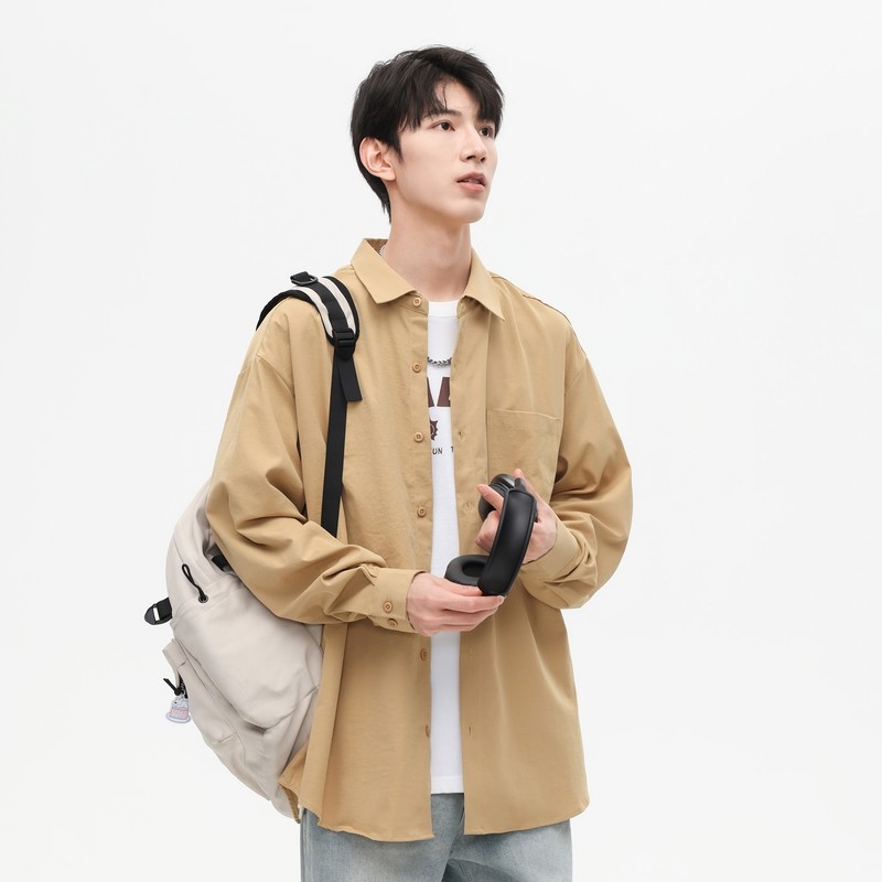 ProteusBoy长袖衬衫男春秋季新款日系内搭休闲翻领纽扣衬衣薄外套