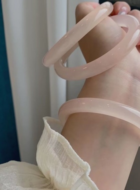 monocle 藕粉浅粉少女仙气阿富汗玉镯气质优雅女款手饰冰透玉石镯