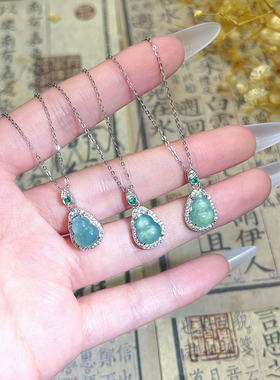 monocle新中式小葫芦蓝水翡翠925银项链女款轻奢小众女吊坠锁骨链