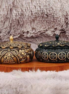 黄铜烟灰缸办公室桌面男士钱币福袋铜器铜艺复古摆件进宝元宝钱袋