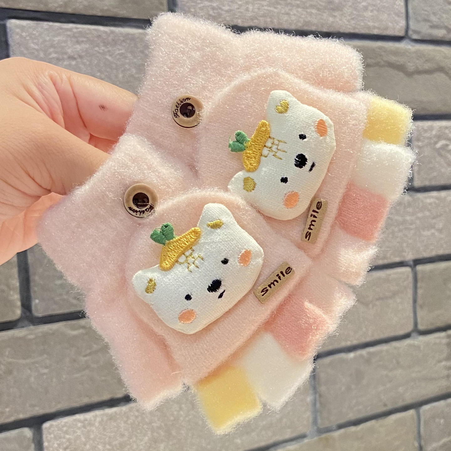 婴儿宝宝手套秋冬漏手指薄款保暖0到3岁婴幼儿男女宝翻盖半指爬行 - 图3