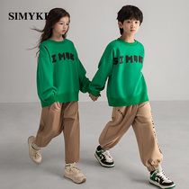 simyke sky high ground thick autumn winter tide card children round collar sweatshirt suit loose male and female child high street