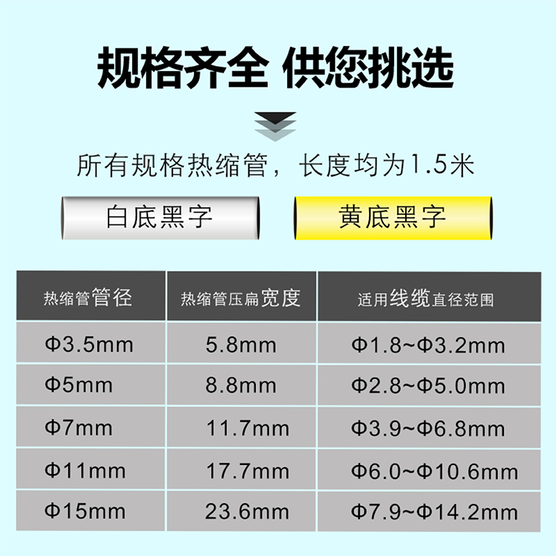 阻燃热缩管色带适用兄弟标签机D210/E115/D450/P900W热收缩绝缘套管 PT-E800KT线号机白色黄色HST-631*1.5米-图0