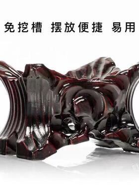 泰山石奇石头实木底座带槽鹅卵石不规则石头黄河石凹槽摆件托架子