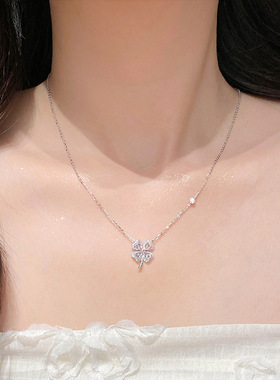 足银S999爱心四叶草项链女款