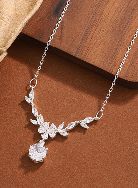 S999足银花枝月桂项链女