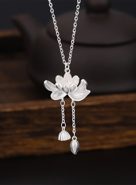 晚舟s999足银两世欢莲花项链女