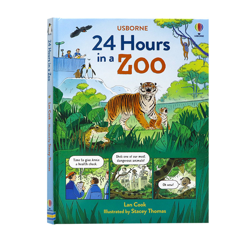 Usborne动物园的24小时英文原版 24 Hours in the Jungle 精装全彩科普绘本图画书跨学科课外阅读故事书Lan Cook7到12岁