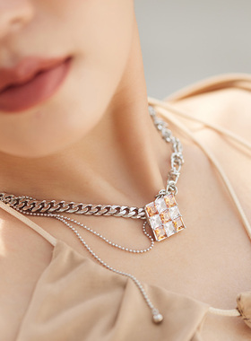 王安宇同款mfow棋盘格项链女高级感设项链轻奢小众2024新款爆款