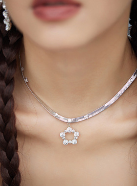 MFOW仿水晶花朵镀金项链女