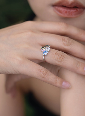 mfow彩色锆石爱心戒指女