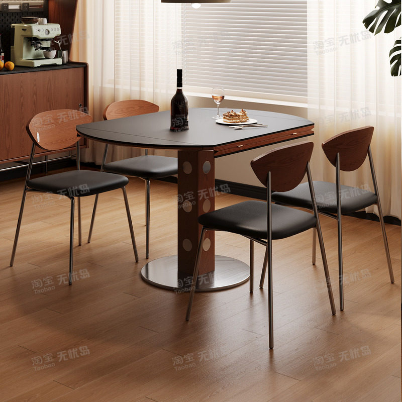 设计师可方可圆餐桌包豪斯餐桌可折叠方形餐桌法式复古风岩板餐桌,淘宝优惠券,粉丝福利购,淘宝优惠卷