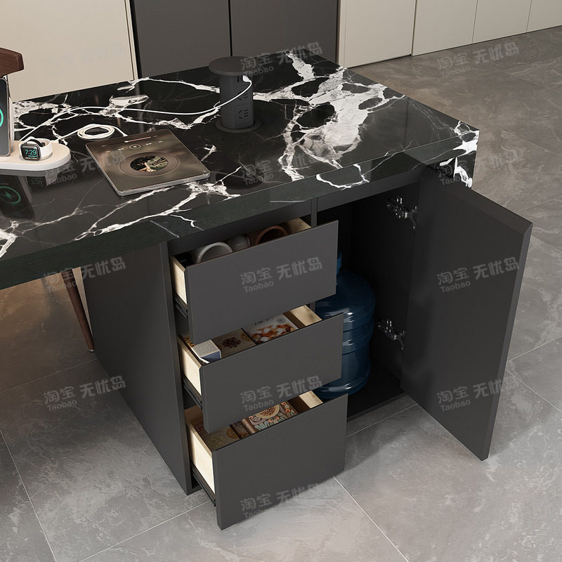 齐平岛台伸缩餐桌一体开放式厨房多功能岩板吧台小户型定制中岛台,淘宝优惠券,粉丝福利购,淘宝优惠卷