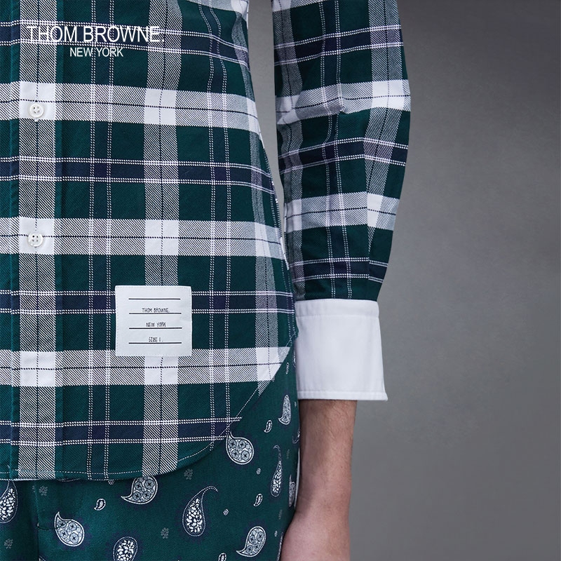 [秋冬优惠]THOM BROWNE 男士格纹斜纹面料圆领衬衫 - 图3