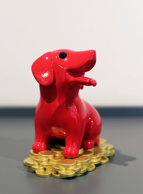 默境 ALEX雕塑作品招财系列-旺财PU树脂材料小狗可爱红色摆件礼物