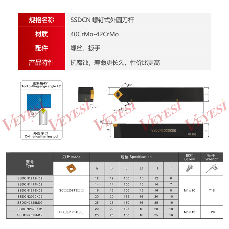 数控车刀具车床机架外圆刀45度刀杆SSDCN2020K09圆车刀杆倒角车刀-图1