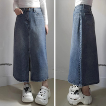 Pear-shaped stature open fork Cowboy half body skirt woman big code high waist cover belly fat mm Loose Explicit slim Early autumn mid-length dress