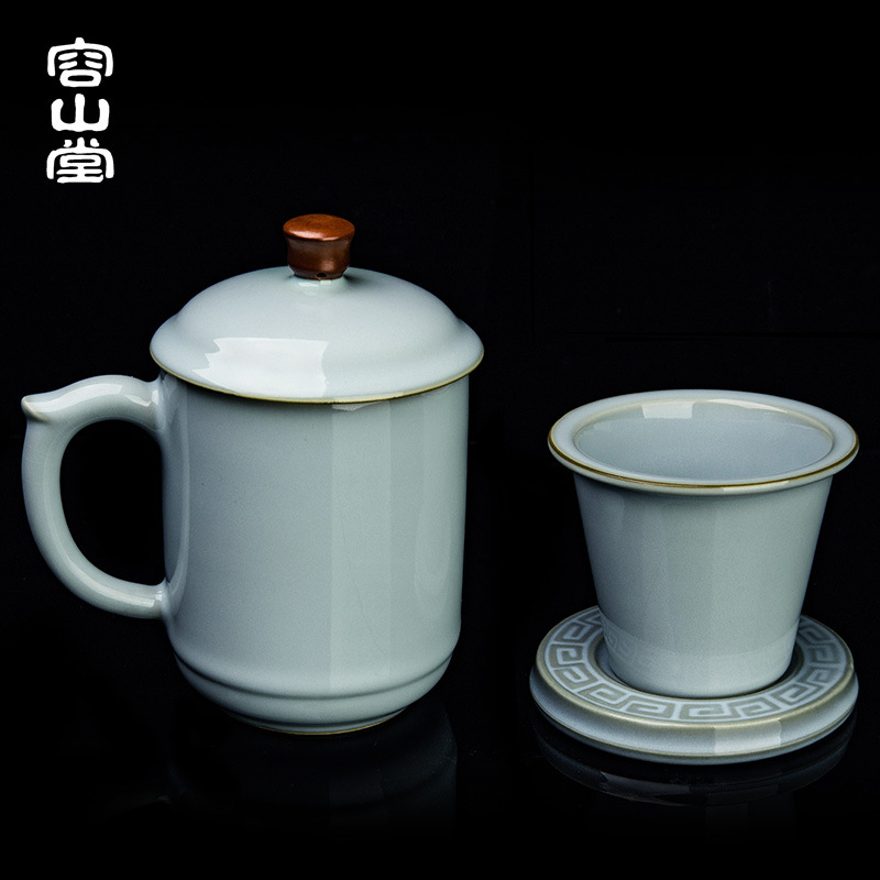 陈文德大师汝窑陶瓷茶水分离泡茶杯绿茶会议办公室老板茶具