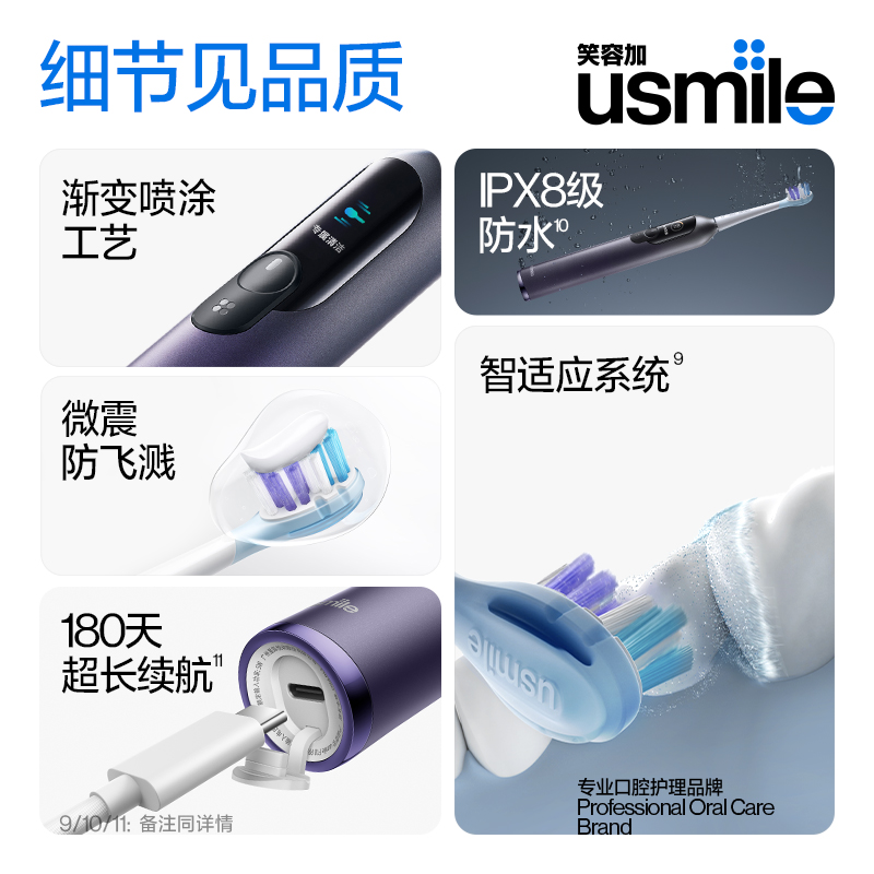 笑容加usmile电动牙刷双面屏数字牙刷成人充电式智能礼盒F10 - 图3