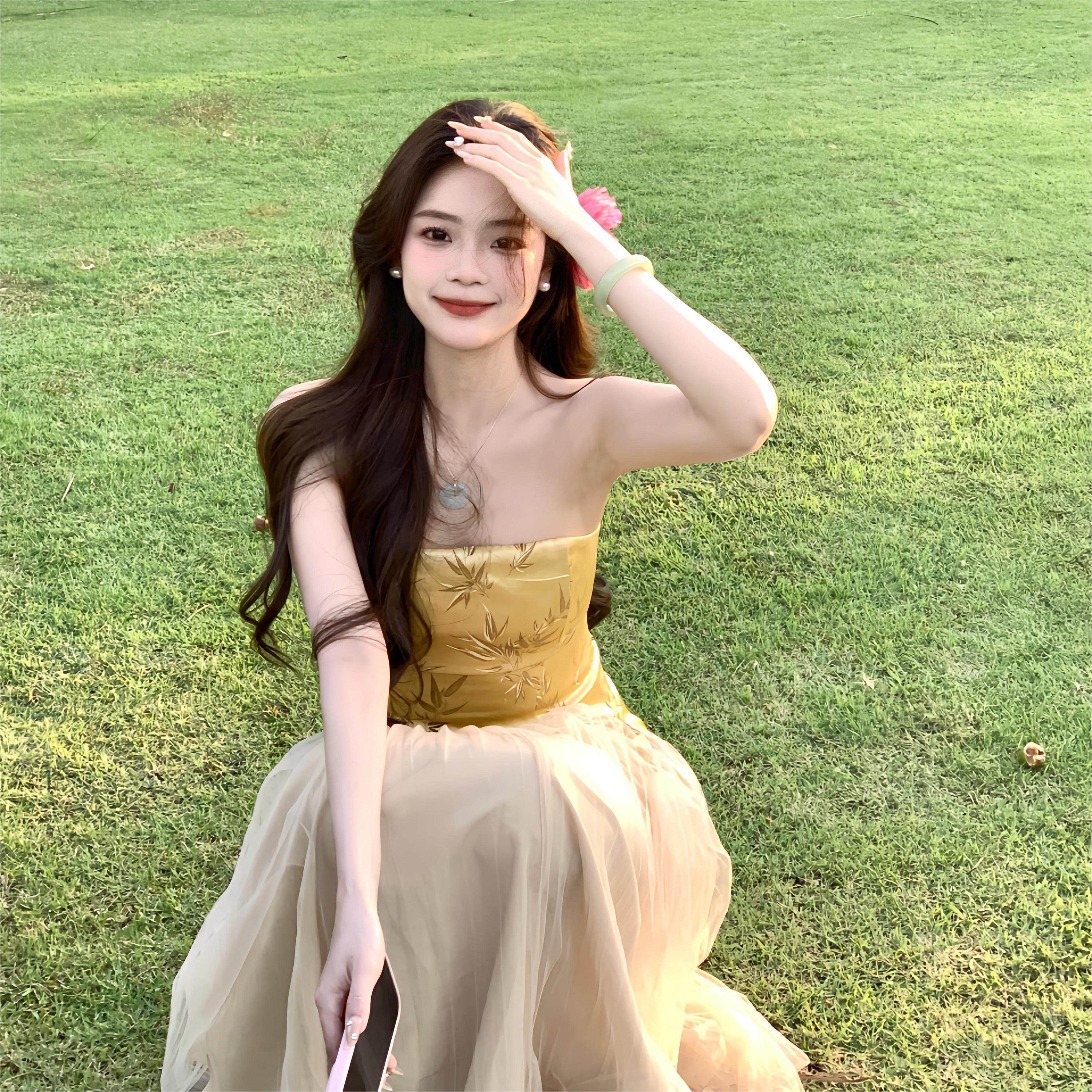 一罐杏仁桃新中式复古风高级感轻奢竹叶印花抹胸女气质不规则背心,淘宝优惠券,粉丝福利购,淘宝优惠卷