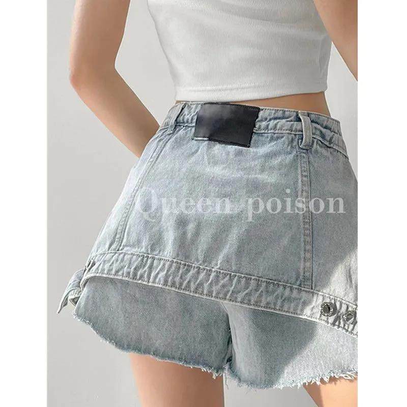高街假两件水洗做旧牛仔裙裤女短裤 韩婕诺牛仔裤