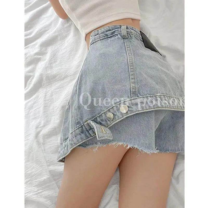 高街假两件水洗做旧牛仔裙裤女短裤 韩婕诺牛仔裤