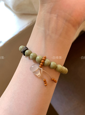 「松黛」牛油果阿拉善串珠手链玉髓葫芦吊坠设计感新中式复古手串