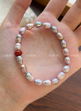 天然淡水紫色珍珠串珠手链小众设计高级感新中式复古红玛瑙手串女