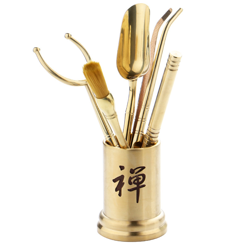 家用纯铜茶夹洗杯夹功夫茶镊子茶杯夹铜茶夹子茶具配件茶道六君子 - 图0