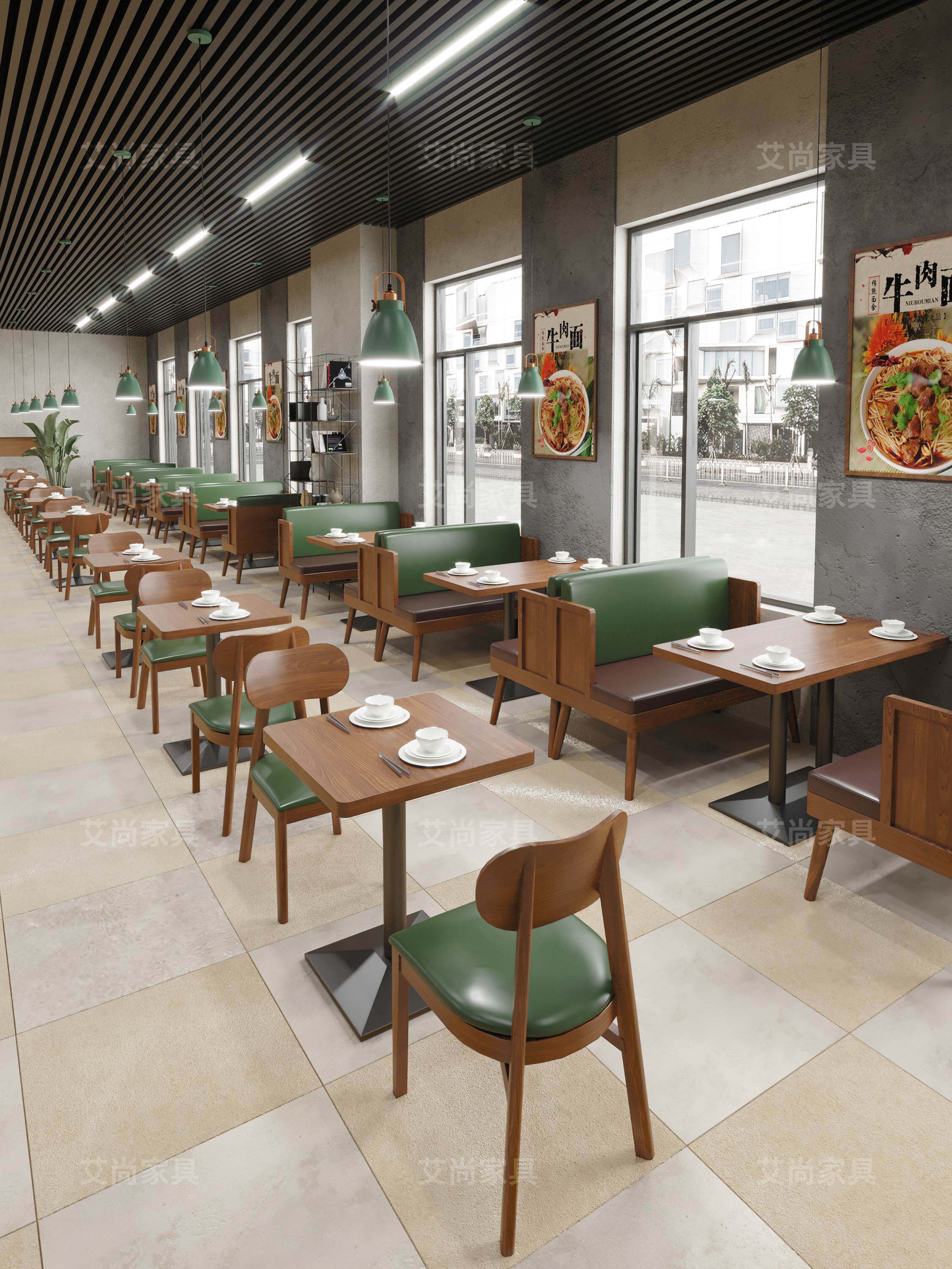 餐厅饭店桌椅组合实木食堂面馆料理小吃甜品店咖啡西餐厅卡座沙发