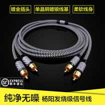 Yang Yang RCA double lotus flower head audio signal wire sound fever single crystal copper silver plated two pairs of two power amplifier connection lines