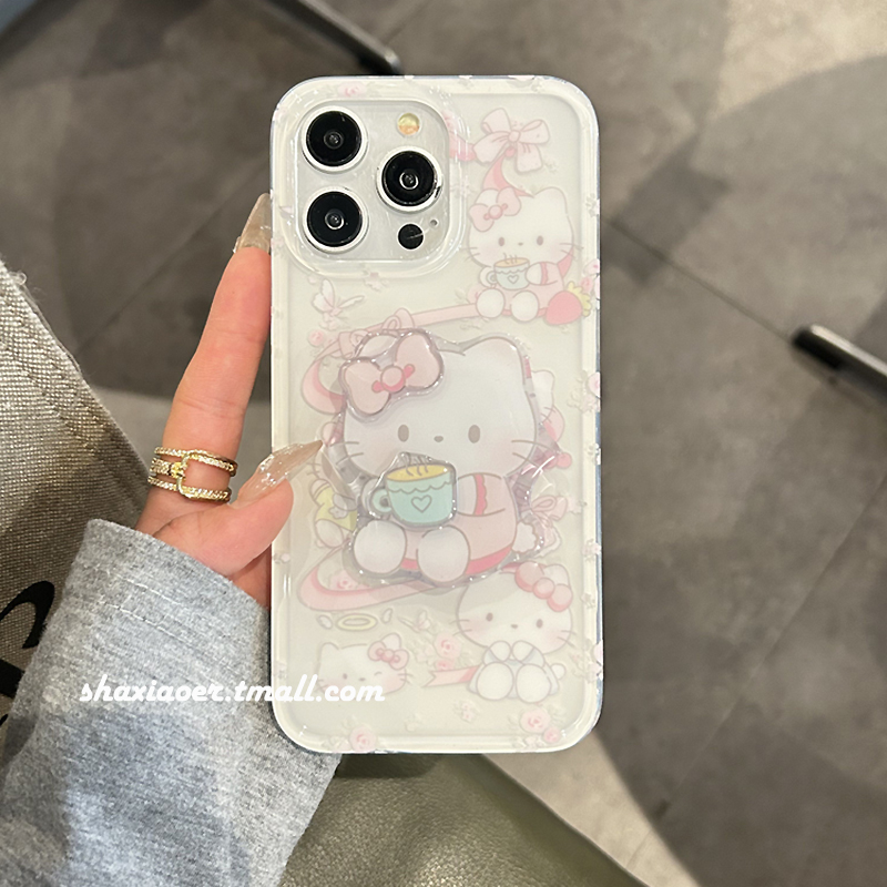 可爱茶杯HelloKitty支架适用苹果15手机壳iphone14promax女款15pro新款13防摔12软边硬壳11硅胶卡通女生高级 - 图2