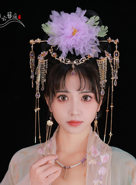 云簪庭原创赏牡丹紫色簪花发夹