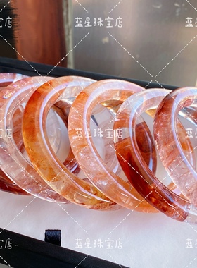 蓝星珠宝店-锦鲤胶花手镯彩虹天然高冰玻璃体胶花水晶正圈手镯