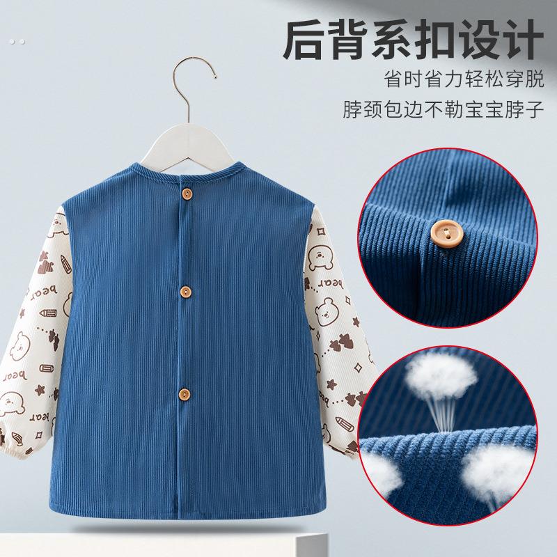Baby boy's smock, autumn and winter outer wear, children's bib, reverse dressing, waterproof, anti-dirty baby food supplement rice pocket apron