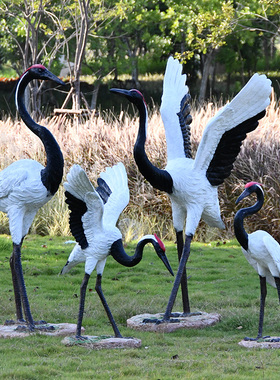 户外仿真动物景观庭院假山仙鹤