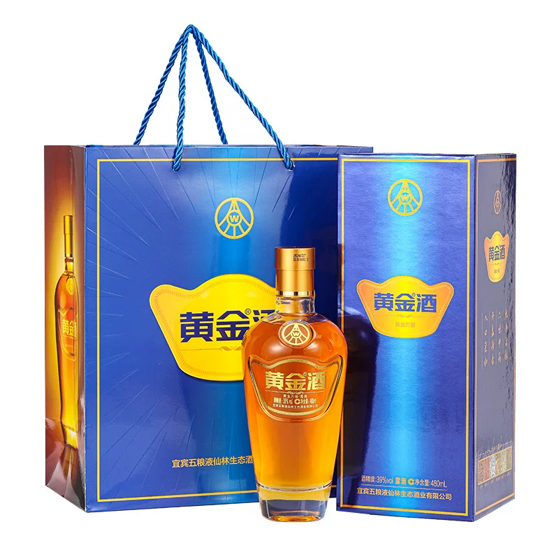 [Праздничный подарок] Золотое вино 39 градусов Wanfu Wine 480мл×6, упаковано в целый короб с подарочным мешком 52 градуса 480мл×2