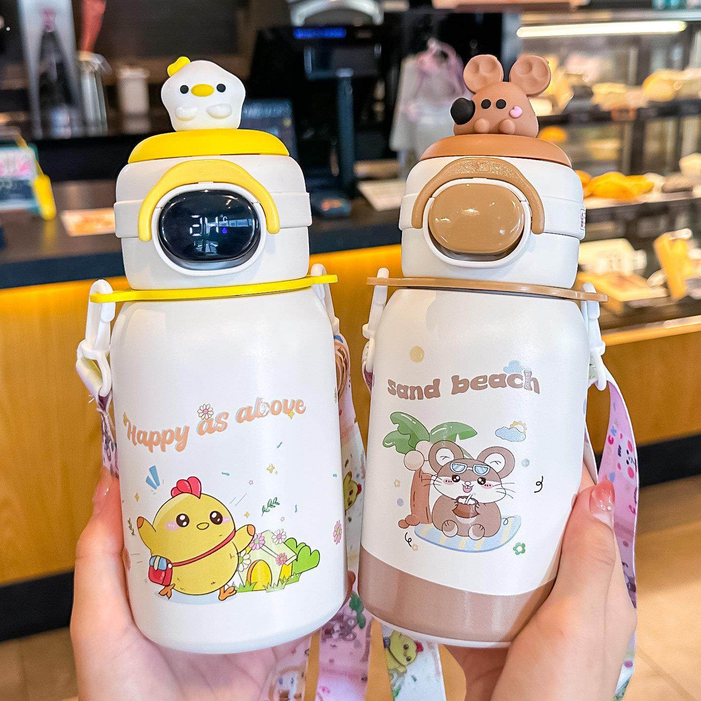 儿童保温杯女孩幼儿园智能显温吸管杯子高颜值初中生上学专用水杯,淘宝优惠券,粉丝福利购,淘宝优惠卷