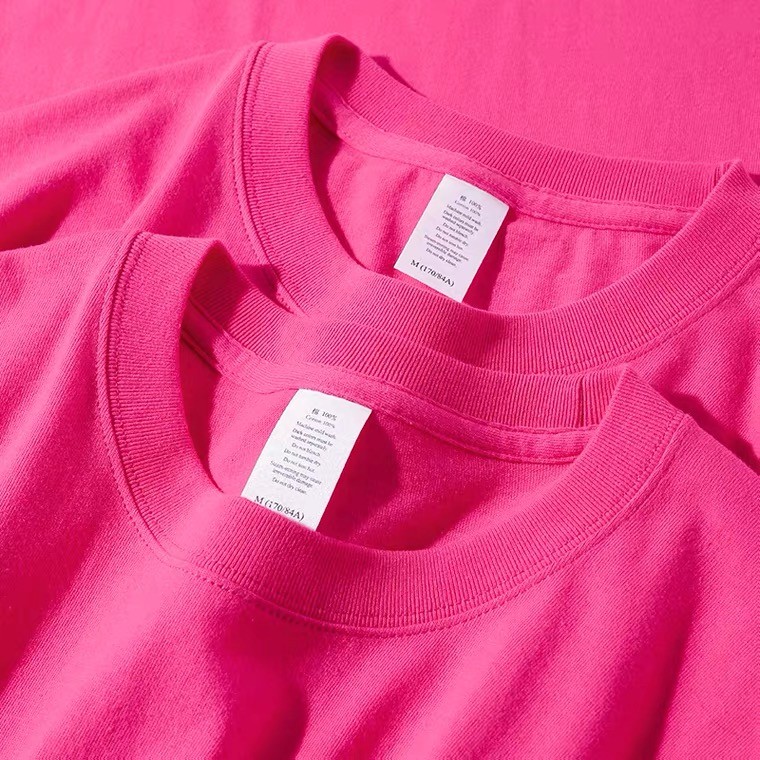 巨显白の树莓粉 重磅玫红色纯棉短袖t恤 精梳棉宽松情侣上衣 - 图1