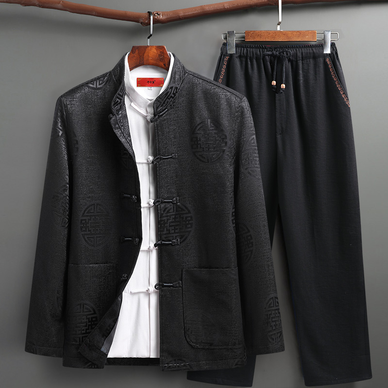 唐装男中老年春秋季长袖中国风套装 乔古唐服饰唐装