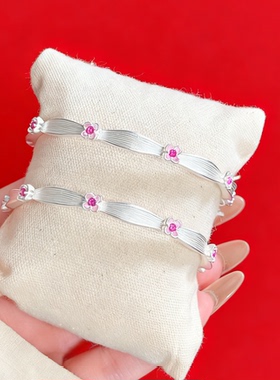 香港正生纯银9999足银新款中式手镯桂花闭口实心国风女孩生日礼物