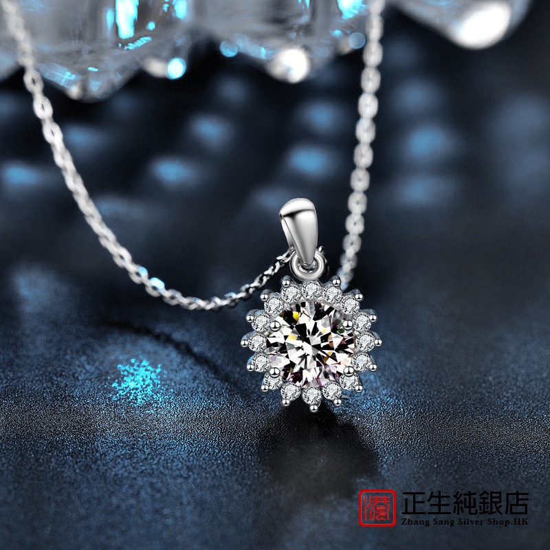 香港正生纯银莫桑925纯银太阳花项链ins女士欧美花朵吊坠跨境锁骨 - 图1