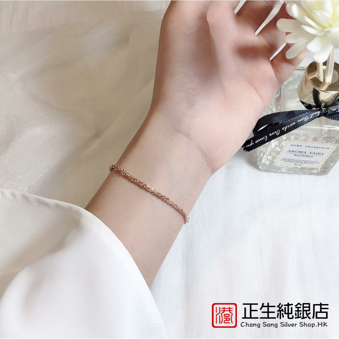 香港正生银饰925银满天星闪亮扭纹蛇骨手链日韩简约时尚女款饰品