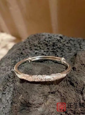 正生纯银手镯999纯银莲花复古