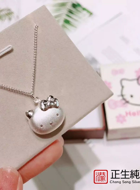 香港正生s999纯银小猫咪头宝宝项链足银可爱卡通送女儿童生日礼物