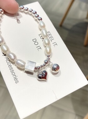 香港正生纯银S925银韩版时尚手链女DIY纯银光珠方块爱心铃铛淡水